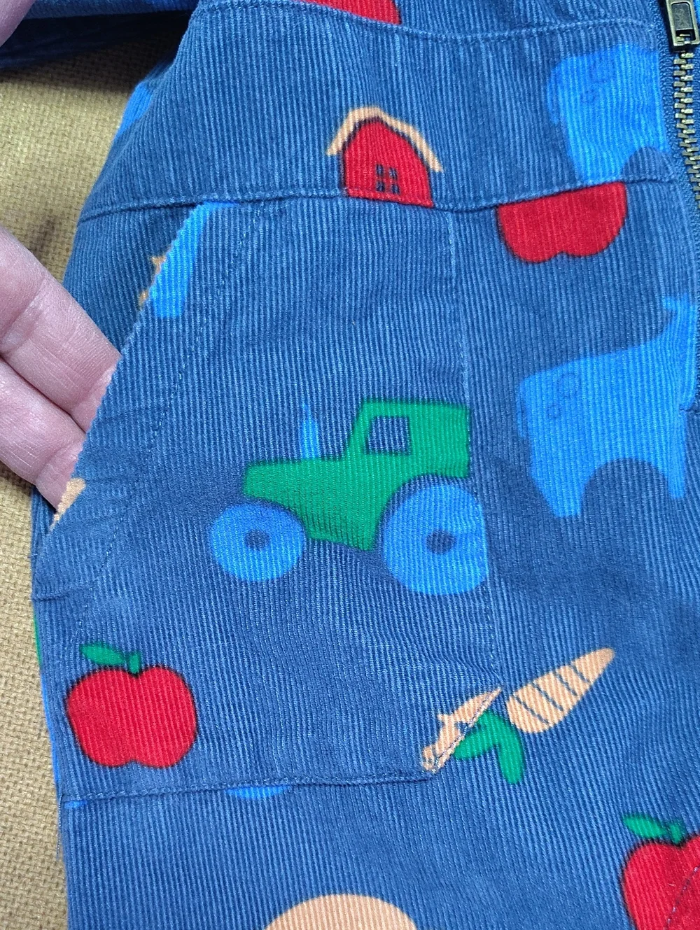 Family Farm Retro Baby Jumpsuit - Navy with Colorful Farm Prints